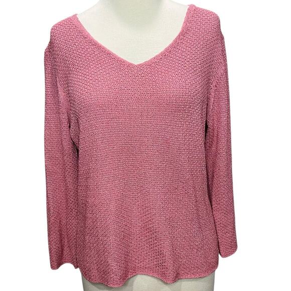 Eileen Fisher Sweaters - Eileen Fisher Sweater Top Womens S Pink Fine Gauge Crochet Italian Yarn Coastal